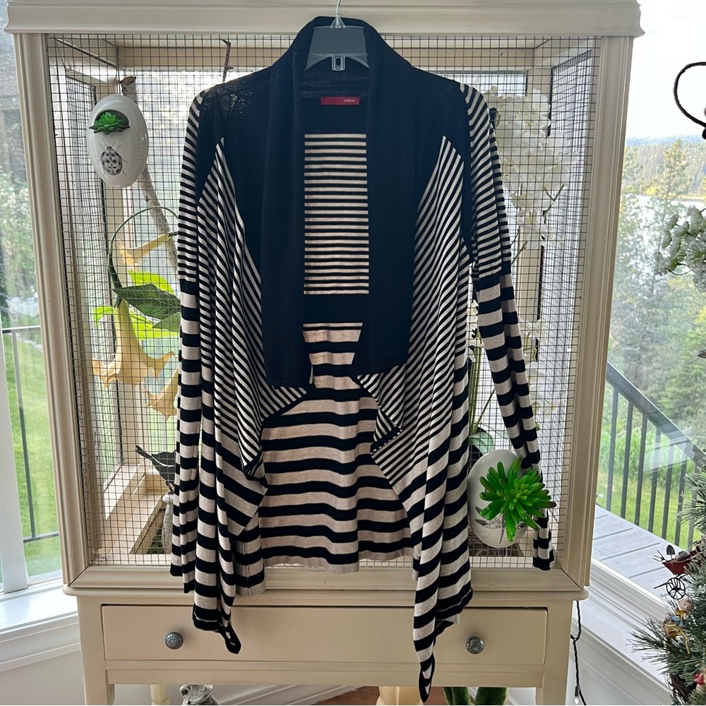 Cyrus Black and Tan Striped Open Cardigan L
